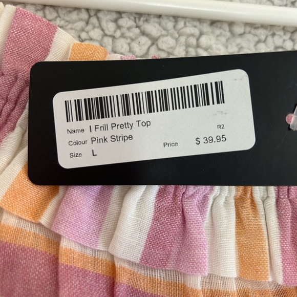 Women’s TAVI OFF SHOULDER TOP Large Pink Stripe - Picture 4 of 4